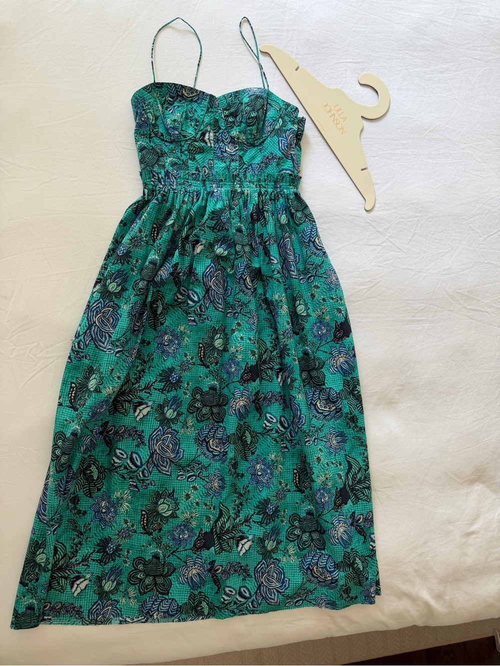 Ulla Johnson Green Floral Spaghetti Strap Sundress
